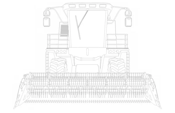 Ilustração 3D industrial do modelo 3D contornado fino, detalhado da grande colheitadeira de centeio no conceito branco da inovação do veículo da indústria alimentar — Fotografia de Stock