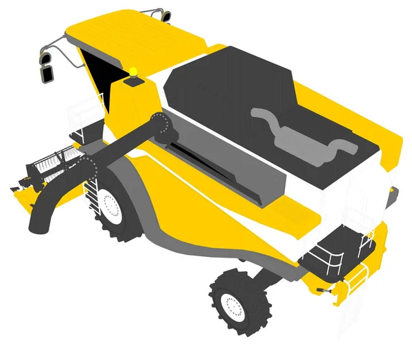 Industriel 3D illustration af tegneserie farvet 3D-model af orange hvedehøster med høstrør på hvid, clip art til fødevareproduktion - Stock-foto