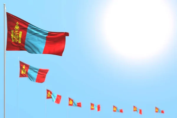 Szép sok Mongólia zászló elhelyezett átlós, szelektív fókusz és szabad hely a tartalom-minden ünnep zászló 3D illusztráció — Stock Fotó