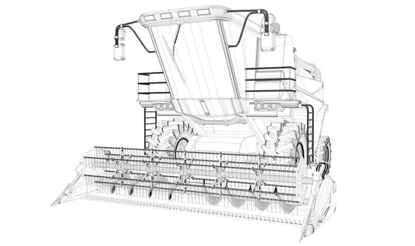Modelo 3D fino e detalhado de colheitadeira agrícola de centeio isolada no conceito de pesquisa de veículos agrícolas brancos ilustração 3D industrial — Fotografia de Stock