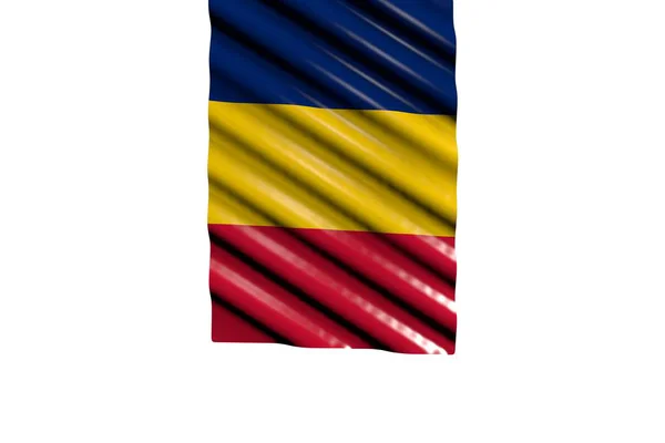 Krásná zářící vlajka Čadu s velkými záhyby visí od horního izolu na bílé-každou příležitost vlajka 3D ilustrace — Stock fotografie