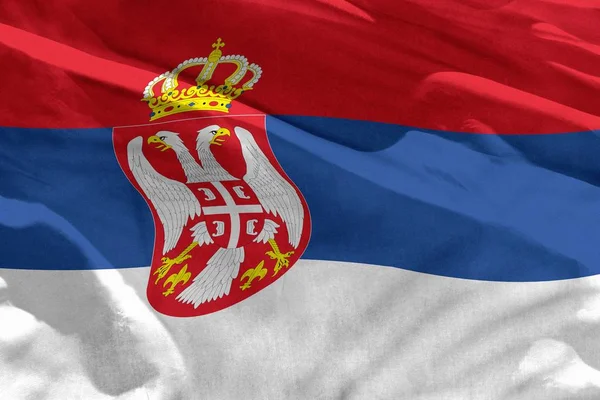 Integetett Szerbia zászló használata, mint textúra vagy háttér, a zászló csapkodott a szél — Stock Fotó