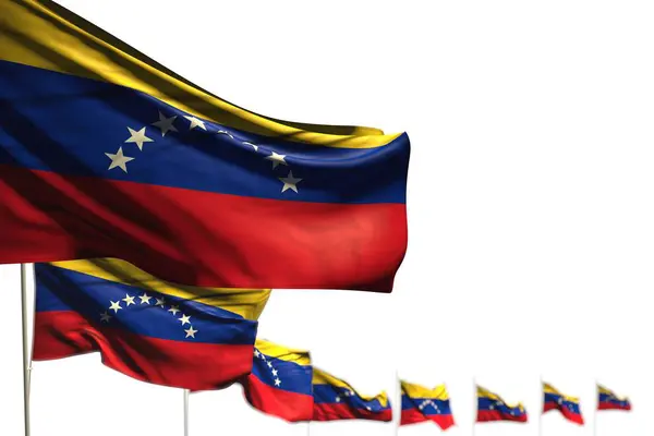 Bel Venezuela bandiere isolate collocato diagonale, immagine con messa a fuoco morbida e luogo per il contenuto - qualsiasi occasione bandiera 3d illustrazione — Foto Stock