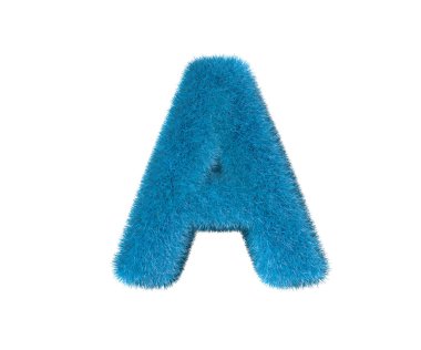 Harf A mavi eğlenceli Shaggy Font beyaz arka planda izole, semboller çocuklar kavramı 3D Illustration