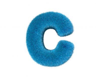ridiculous blue shaggy font isolated on white - letter C, childhood concept 3D illustration of symbols