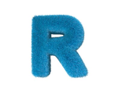 Beyaz arka planda izole mavi eğlenceli yün yazı harfi R, semboller çocuklar kavramı 3D Illustration