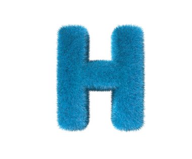 letter H of blue funny pilose font isolated on white background, kids concept 3D illustration of symbols