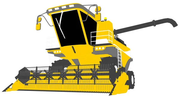 Cartoon gekleurd 3D-model van de gele roggeland bouw Harvester met graan pijp op wit, clip art voor de productie van levensmiddelen-industriële 3D illustratie — Stockfoto