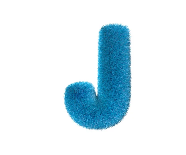 Sweet blue furry font isolated on white - letter J, childhood concept 3D illustration of symbols — Stock Photo, Image