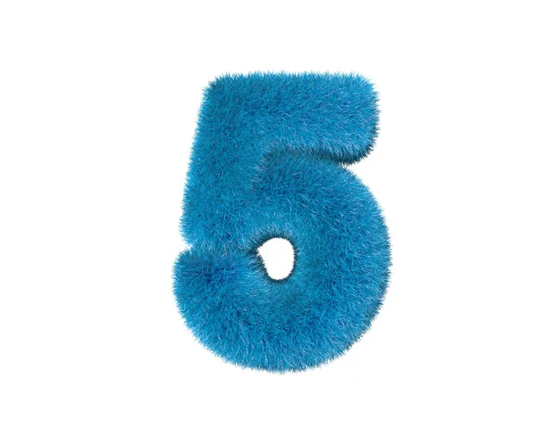 흰색 배경에 고립 된 파란색 달콤한 hirs 글꼴의 숫자 5, 기호의 아이 개념 3D 그림 — 스톡 사진