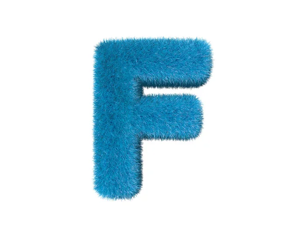 Letter F of blue laughable hirs alphabet isolated on white background, kids concept 3D illustration of symbols — Stock Photo, Image