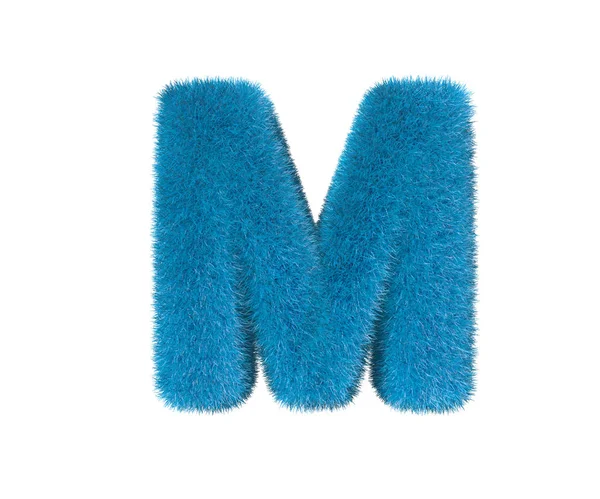 搞笑蓝色羊毛字体孤立在白色字母M,童年概念符号的3D插图 — 图库照片