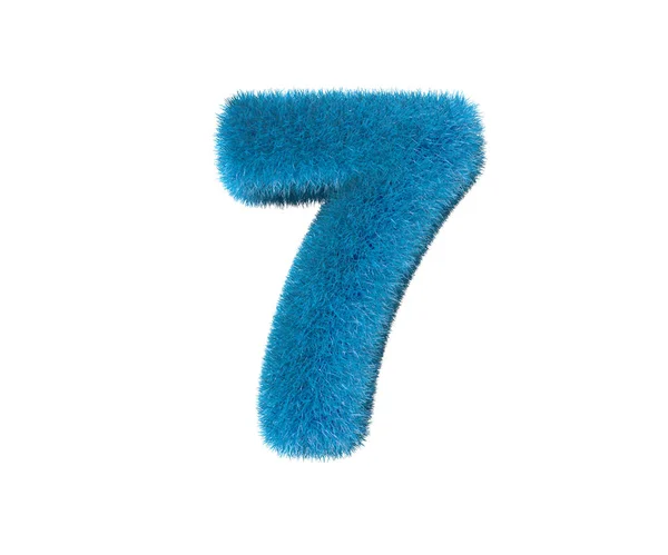 흰색 배경에 고립 된 파란색 사랑스러운 모피 글꼴의 번호 7, 기호의 아이 개념 3D 그림 — 스톡 사진