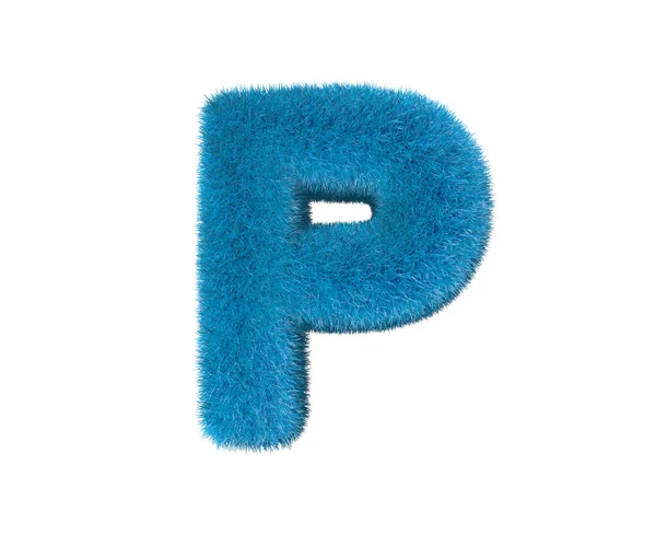 Letter P of blue amusing furry font isolated on white background, kids concept 3D illustration of symbols — Stock Photo, Image