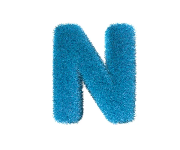 Γλυκό μπλε τριχωτό γραμματοσειρά απομονωθεί σε λευκό γράμμα N, παιδική ηλικία έννοια 3D απεικόνιση των συμβόλων — Φωτογραφία Αρχείου