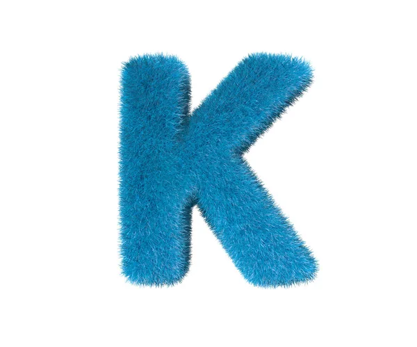 Szép kék Wooly font izolált fehér betűs K, gyermekkori koncepció 3D illusztráció szimbólumok — Stock Fotó