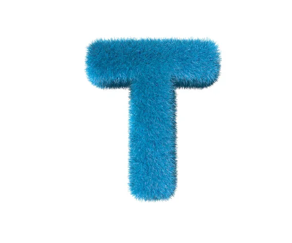 Letter T of blue comical shaggy alphabet isolated on white background, kids concept 3D illustration of symbols — Stock Photo, Image