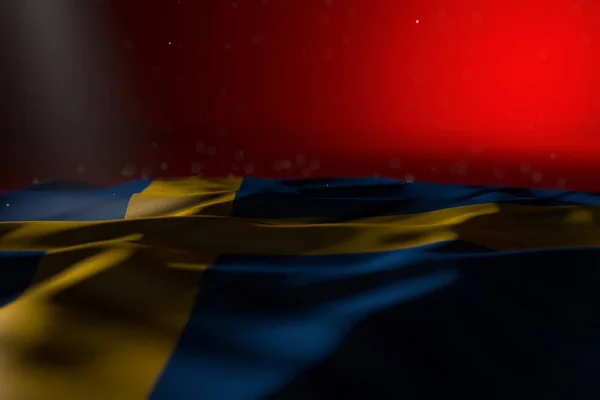 beautiful dark illustration of Sweden flag lying flat on red background with soft focus and free place for text - any holiday flag 3d illustration