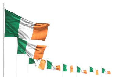 Harika Irlanda izole bayrakları Diagonal yerleştirilmiş, bokeh ve içerik için alan ile fotoğraf-herhangi bir tatil bayrağı 3D illüstrasyon