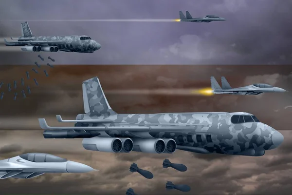 Ιδέα βομβαρδισμού των αεροπορικών δυνάμεων Εσθονίας. Τα εναέρια αεροπλάνα της Εσθονίας ρίχνουν βόμβες στο φόντο της σημαίας. Εικονογράφηση 3D — Φωτογραφία Αρχείου