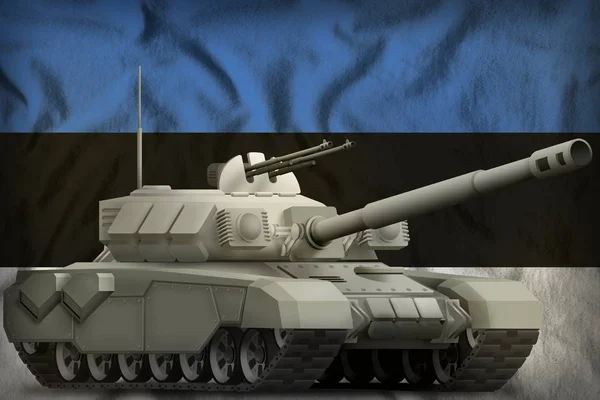 Estonya Ulusal bayrağı arka planda ağır tank. 3D Illustration — Stok fotoğraf