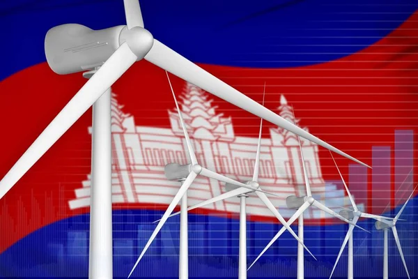 Концепция цифрового графика энергии ветра Камбоджи - промышленная иллюстрация альтернативной природной энергии. 3D-моделирование — стоковое фото