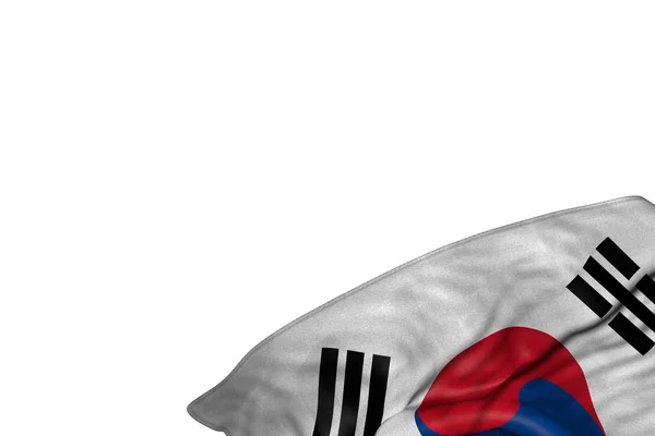 Bonita bandeira da República da Coreia (Coreia do Sul) com grandes dobras deitado no canto inferior direito isolado no branco - qualquer bandeira festa ilustração 3d — Fotografia de Stock