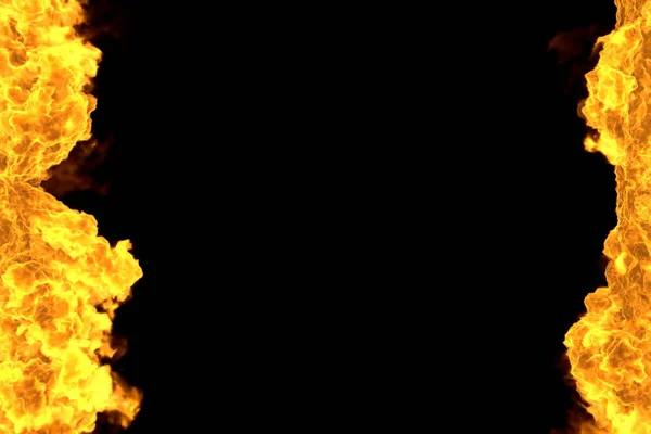 Siyah izole mistik yanan cehennem çerçevesi Yangın 3d illüstrasyon - üst ve alt boş, yanlardan ateş hatları sol ve sağ — Stok fotoğraf