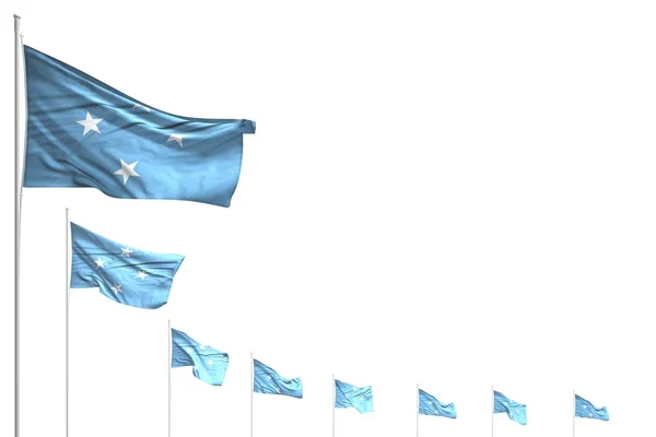 Hermosa muchas banderas de Micronesia colocadas diagonal aislado en blanco con espacio para su texto - cualquier ocasión bandera 3d ilustración — Foto de Stock