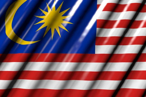 かなり輝く - 大きな折り目を持つマレーシアのプラスチックフラグのように見える - 任意のお祝いフラグ3Dイラスト — ストック写真