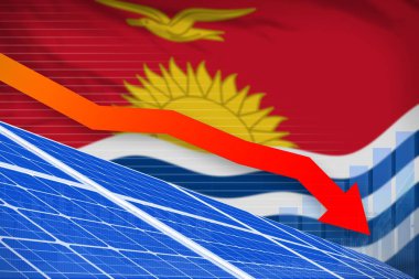 Kiribati güneş enerjisi gücü indirme grafik, ok aşağı - yeşil doğal enerji endüstriyel illüstrasyon. 3d İllüstrasyon
