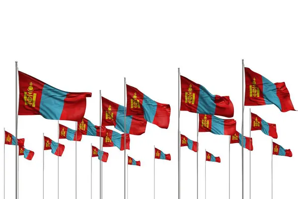 Досить багато прапори Монголії в ряд, виділений на білому з порожнім місцем для утримання-будь-яке свято прапора 3D ілюстрація — стокове фото