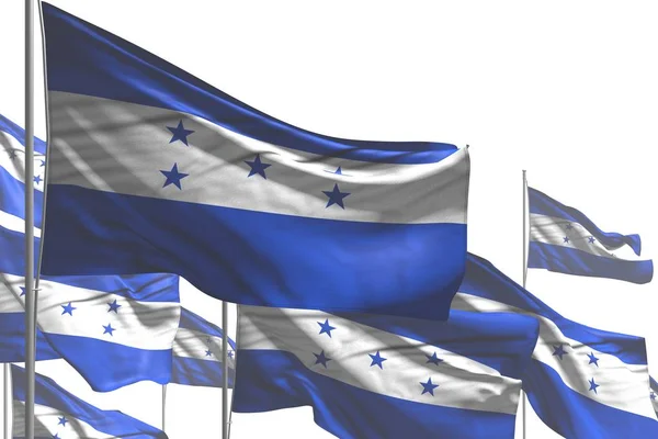 Красивые многие флаги Гондураса размахивают изолированными на белом - любой флаг празднования 3d иллюстрация — стоковое фото