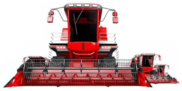 Industriell 3D illustration av många röda korn skördetröskor isolerade på vit bakgrund-jordbruksutrustning — Stockfoto