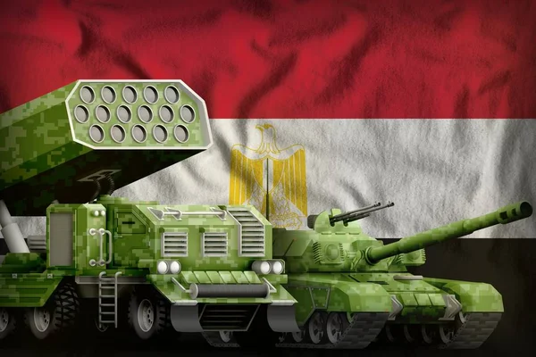 Egypt heavy military armored vehicles concept on the national flag background. 3d Illustration — Stock Photo, Image