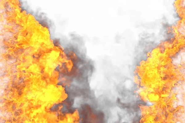 Beyaz arka plan üzerinde izole gizem şömine çerçevesi - yanları sol ve sağ, üst ve alt tan yangın hatları boş - yangın 3d illüstrasyon — Stok fotoğraf
