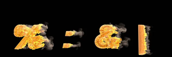 Fast speed racing creative alphabet, dense burning fire and smoke colon percent ampersand and vertical bar isolated on black - 3D illustration of symbols