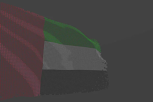 Bella illustrazione digitale di Emirati Arabi Uniti isolata bandiera fatta di puntini luminosi onda su sfondo grigio - qualsiasi bandiera festa 3d illustrazione — Foto Stock