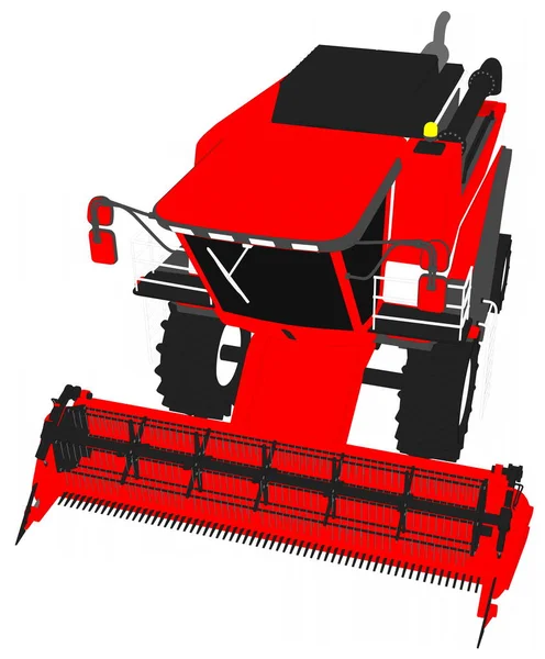 Cartoon gekleurde 3D-model van grote rode rogge combineren Harvester op wit, illustraties voor de voedselindustrie beelden-industriële 3D-illustratie — Stockfoto