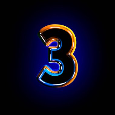 Koyu cilalı cam yazı tipi - 3 numara koyu arka plan, sembollerin 3d illüstrasyon izole