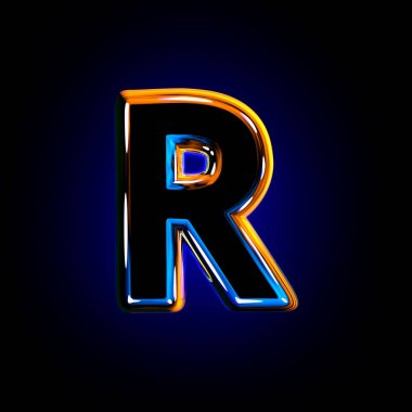 Koyu parlayan cam yazı tipi - koyu arka plan üzerinde izole R harfi, sembollerin 3d illüstrasyon