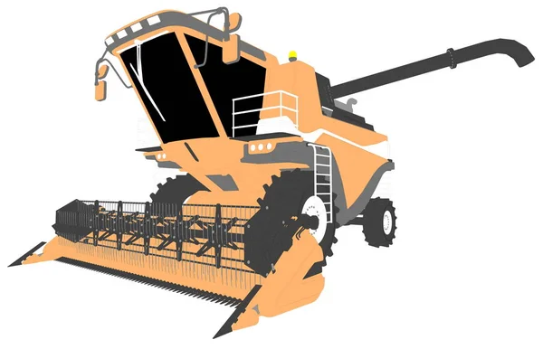 Industriële 3D-illustratie van Cartoon gekleurde 3D-model van Oranje boerderij combineren Harvester met oogst pijp op wit, illustraties voor voedselproductie — Stockfoto