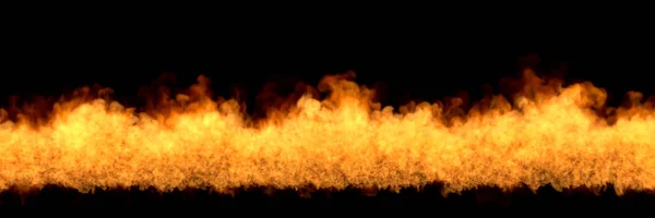 Burning fireplace on black background, fire line at bottom - fire 3D illustration — Stock Photo, Image