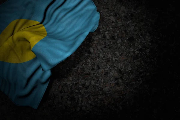 Szép sötét képet Palau zászló nagy redők a sötét aszfalt, üres helyet a tartalom-minden ünnep zászló 3D illusztráció — Stock Fotó