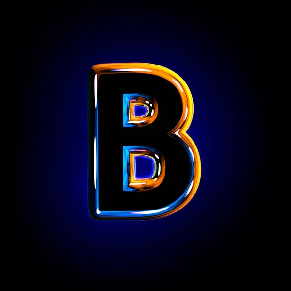Alfabeto di vetro lucido scuro - lettera B isolata su sfondo scuro, illustrazione 3D di simboli — Foto Stock