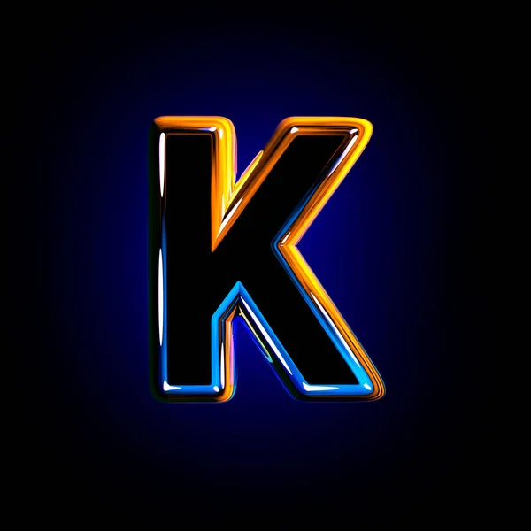 Γράμμα K του Γυαλού σκούρο μπλε γυαλιστερό αλφάβητο απομονώνεται σε μαύρο φόντο-3D απεικόνιση των συμβόλων — Φωτογραφία Αρχείου