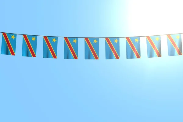 Całkiem wiele flag Demokratycznej Republiki Konga lub banery wiszące na liny na tle błękitnego nieba-wszelkie święto flaga 3D ilustracji — Zdjęcie stockowe