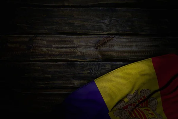 Mooie donkere foto van Andorra vlag met grote plooien op oude hout met gratis plek voor inhoud-elke gelegenheid vlag 3D illustratie — Stockfoto