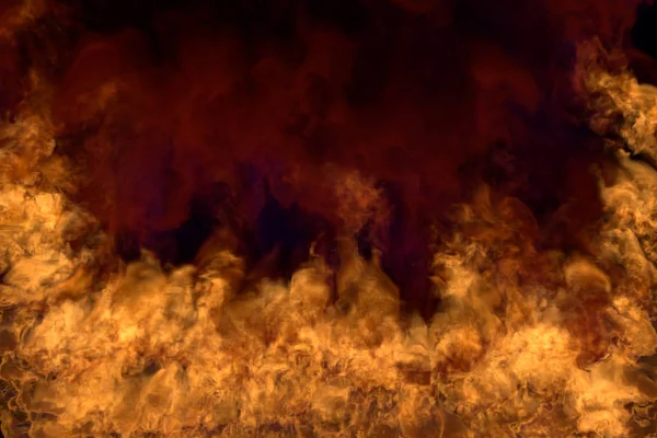 Lareira mística queimando no fundo preto, meia armação com fumaça densa - fogo dos cantos esquerdo e direito e fundo - fogo ilustração 3D — Fotografia de Stock