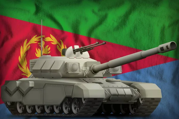 Tanque pesado no fundo da bandeira nacional da Eritreia. Ilustração 3d — Fotografia de Stock